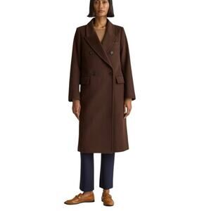 New Quince Italian Classic Double Breasted Wool Coat Dark Chocolate Medium $180